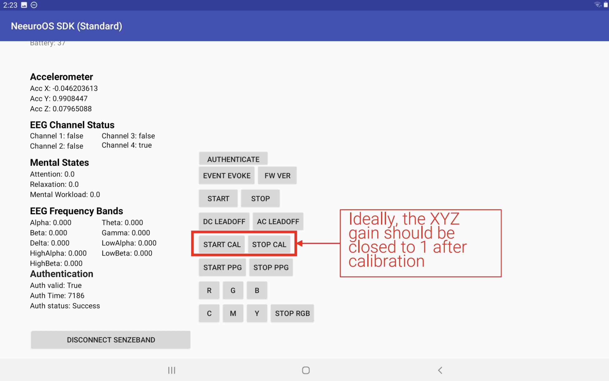 Image of how to start CAL START on SenzeBand
