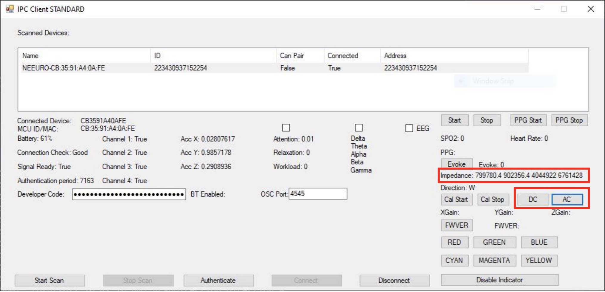 Image of how to measure impedance on SenzeBand